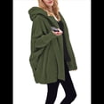 thumbnail image 2 of Chaqueta con Capucha y Cuello en V de Larga de Color Liso para Mujer, Informal, Holgada, de Felpa, Sin Botones. Verde 5XL, 2 of 7