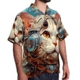 thumbnail image 2 of Retro Cat Men's Hawaiian Shirt, Short Sleeve Printed Button Down Beach Casual Tops, Summer Spread Collar Men's Shirts, 2 of 6