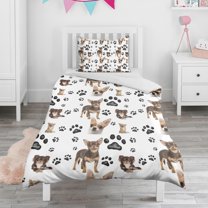 Chihuahua and Footprints Duvet Cover and Pillowcase Set for Single Bedding, Bedroom Accessories for Kids Teens
