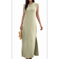 thumbnail image 2 of Vestido Maxi de Verano 2025 para Mujer, Informal, Holgado, con Abertura, Sin Arrugas, , con Cuello Redondo y Bolsillos, Color Caqui S, 2 of 9