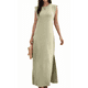 thumbnail image 2 of Vestido Maxi de Verano 2025 para Mujer, Informal, Holgado, con Abertura, Sin Arrugas, , con Cuello Redondo y Bolsillos, Color Caqui S, 2 of 9