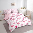 thumbnail image 2 of jejeloiu Pink Flamingo Heart 7 Pieces Bedding Comforter Set Kids,Tropical Animal Print Full Bedding Set For Girls,Reversible, 2 of 7