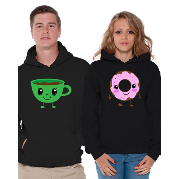 Awkward Styles Coffee Donut Couple Hoodies Matching Hoodies for Couples Valentine's Day Collection Gifts for Girlfriend Funny Hoodie for Boyfriend Married Couple Gifts Couples Matching Hoodies