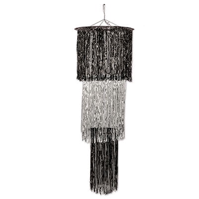 Beistle Pack of 6 Shimmering 3-Tier Metallic Black and Silver Chandelier Hanging Party Decorations