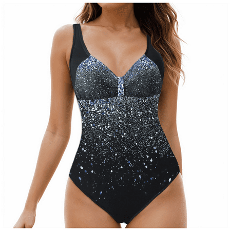 Fulorrnie One Piece Swimsuit for Women Plus Size Adjustable Straps Tummy Control V Neck Swimwear Low Back Ruched Bathing Suit Blue S