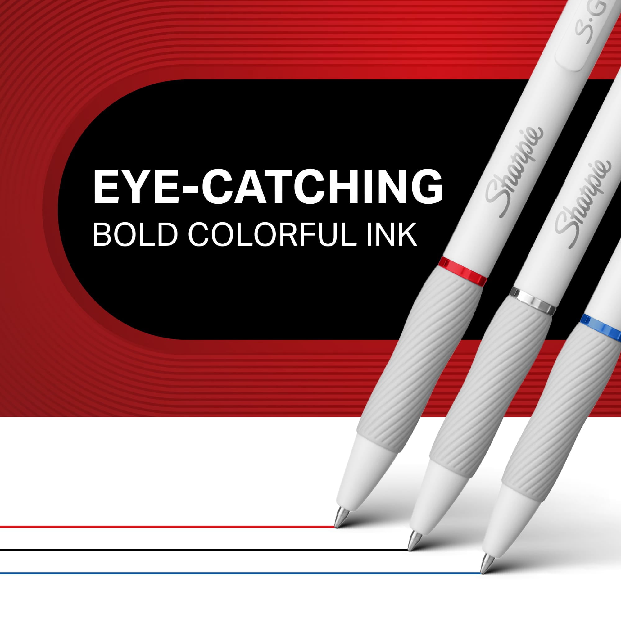 Sharpie S-Gel, Gel Pens, Medium Point (0.7mm), Black, Red and Blue Gel Ink Pens, 4 Count
