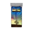thumbnail image 2 of Ambesonne Tree Fitted Sheet & Pillow Sham Set, Surreal Sky Field Ombre, Queen, Blue Lime Brown, 2 of 3