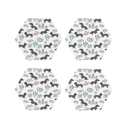 

Drink Coasters Set of 4 Dachshund Dog Puppy Wave Leather Coasters for Coffee Table Protector Heat Resistant Cute Coasters for Home Decor Housewarming Gifts Bar Kitchen 4 Inch Hexagon
