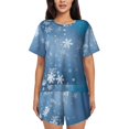 thumbnail image 1 of Fotbe Snowflakes1 Conjunto de Pijama Estampado para Mujer, 2 Piezas, Ropa de Dormir con Camiseta de Manga Corta y Shorts Suaves-Medium, 1 of 6