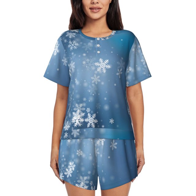 Fotbe Snowflakes1 Conjunto de Pijama Estampado para Mujer, 2 Piezas, Ropa de Dormir con Camiseta de Manga Corta y Shorts Suaves-Medium