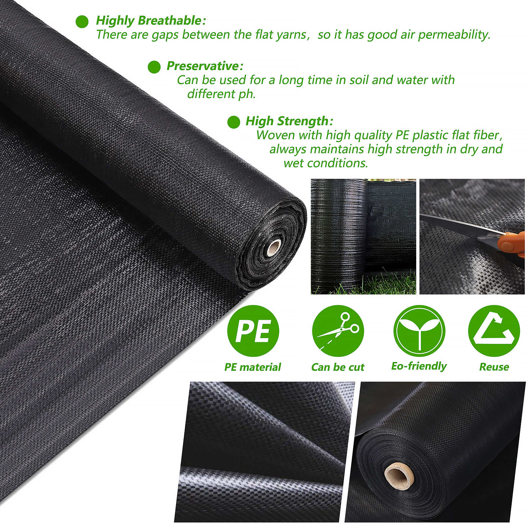 netuera 3x300ft Weed Barrier Fabric Landscape, Long-Term Use, Flexible, Breathable, Water Permeable, Weed Control Blocker Fabric Ground Cover Cloth for Garden Planting Weed Blocking