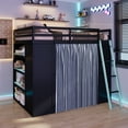 thumbnail image 2 of Full Size Loft Bed with RGB Lights and Curtains, Wooden Gaming Loft Bed Frame with Charging Station, Desk, Wardrobe and Storage Shelves, Blue, 2 of 9