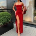 thumbnail image 2 of Clearance asdoklhq Maternity Dress,Sexy Women Sleeveless Solid Ladies Slim Camis Slit Dress Long Dress, 2 of 7