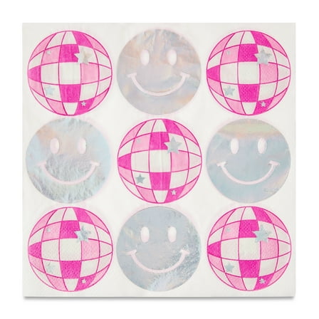 6.5" x 6.5" Disposable Silver/Pink Disco Ball Paper Napkins, 16 Pieces, by Way To Celebrate