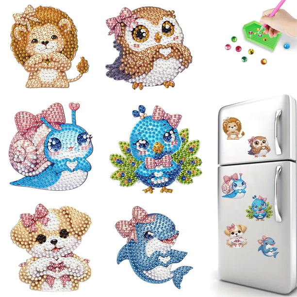 Pegatinas para Nevera 6 Uds. Pintura Diamantes Imán Dinosaurio