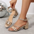 thumbnail image 3 of Rokment Braided Metallic Dressy Sandals for Women Ladies Bride Wedding Stylish Simple Casual Leather Ankle Strap Chunky Block High Heels Summer Dress Shoes Gold Size 6.5, 3 of 6