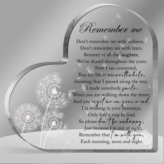Sympathy Gifts - Remember me- Memorial Gift for Loss of Mother Father Husband Son, Acrylic Heart Keepsake,Remembrance Sympathy Gifts