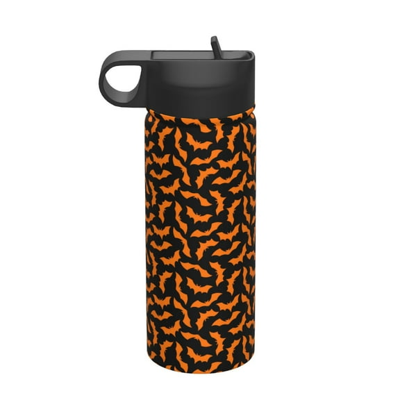 Yiaed Halloween Bat Print Water Bottle with Straw Lid, Stainless Steel Double Wall Insulated Water Bottle | Leak-Proof and Spill-Proof Water Bottle