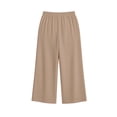 thumbnail image 7 of Hurxie Women's Linen Capri Pants Wide Leg with Drawstring Elastic Waist Casual Cropped Pant Khaki,L, 7 of 7