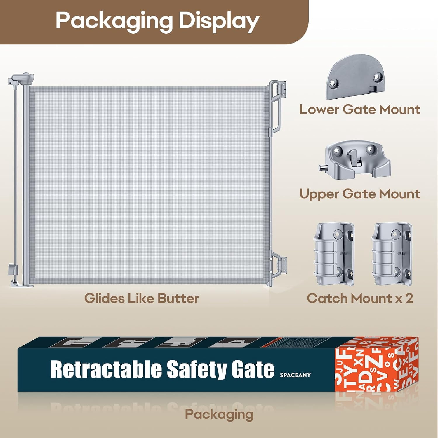 Retractable Safety Baby Gate or Mesh Dog Gate,Durable Portable Mesh Retractable Gate,Easy to Use for Stairs, Doorways, Hallways, Indoor, Outdoor, 33.5" Tall, Up to 55" Wide, Cream