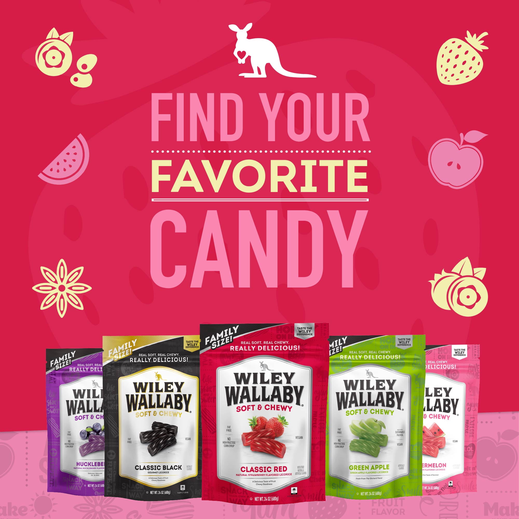 Wiley Wallaby 24oz Classic Red & Watermelon Classic Gourmet Australian Style Soft & Chewy Licorice Candy Variety Pack Twists, 2 Pack
