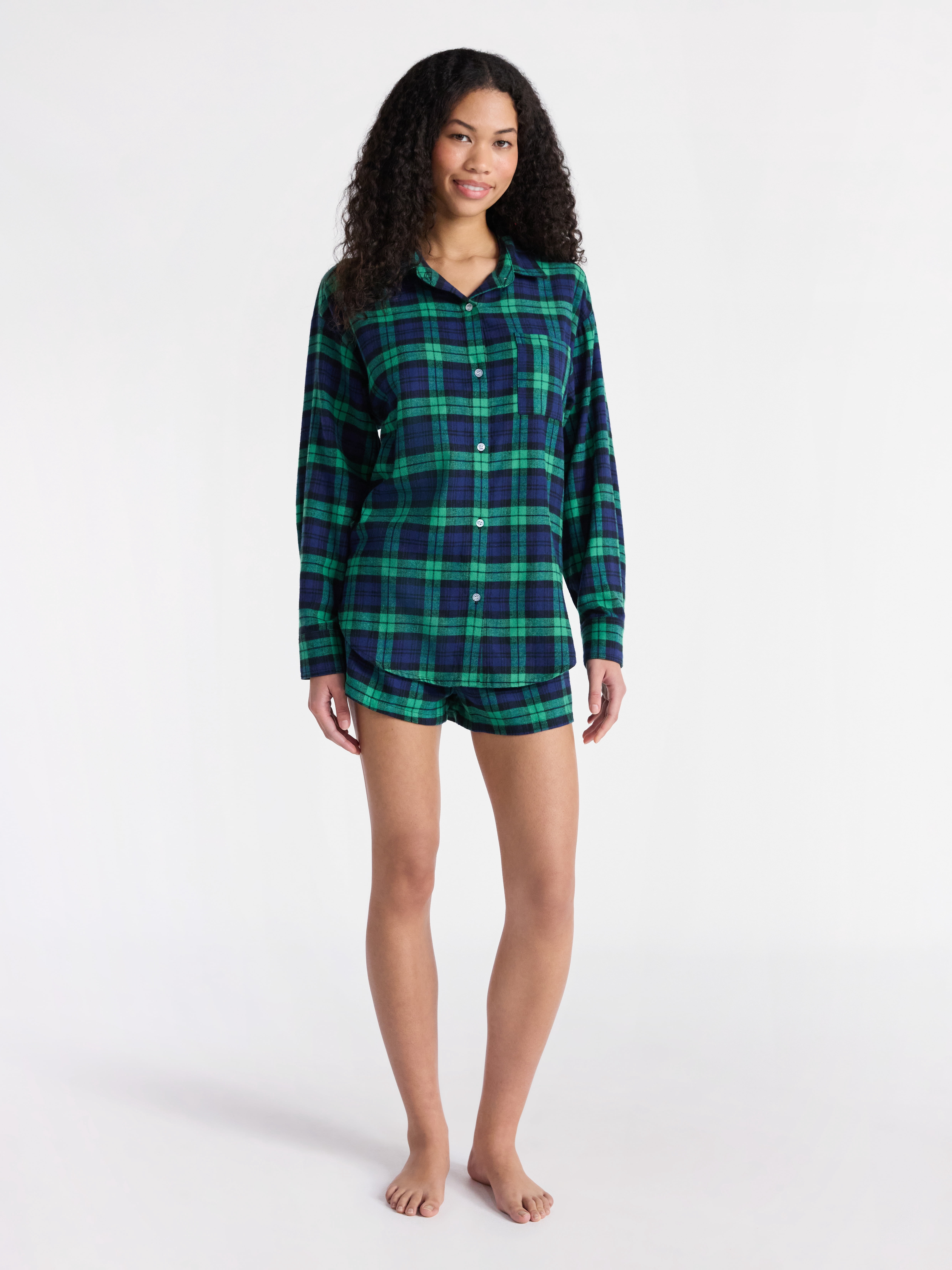 No Boundaries Sleepwear Cotton Flannel Button Down Shirt, Women’s