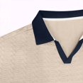 thumbnail image 5 of OIOLOYJM Men's Casual Short Sleeve Cable Knit Texture Polo Shirts Cotton Stretch V Neck Johnny Collared Tee Summer Vacation Travel Beach Lounge Golf Shirts Beige L, 5 of 5