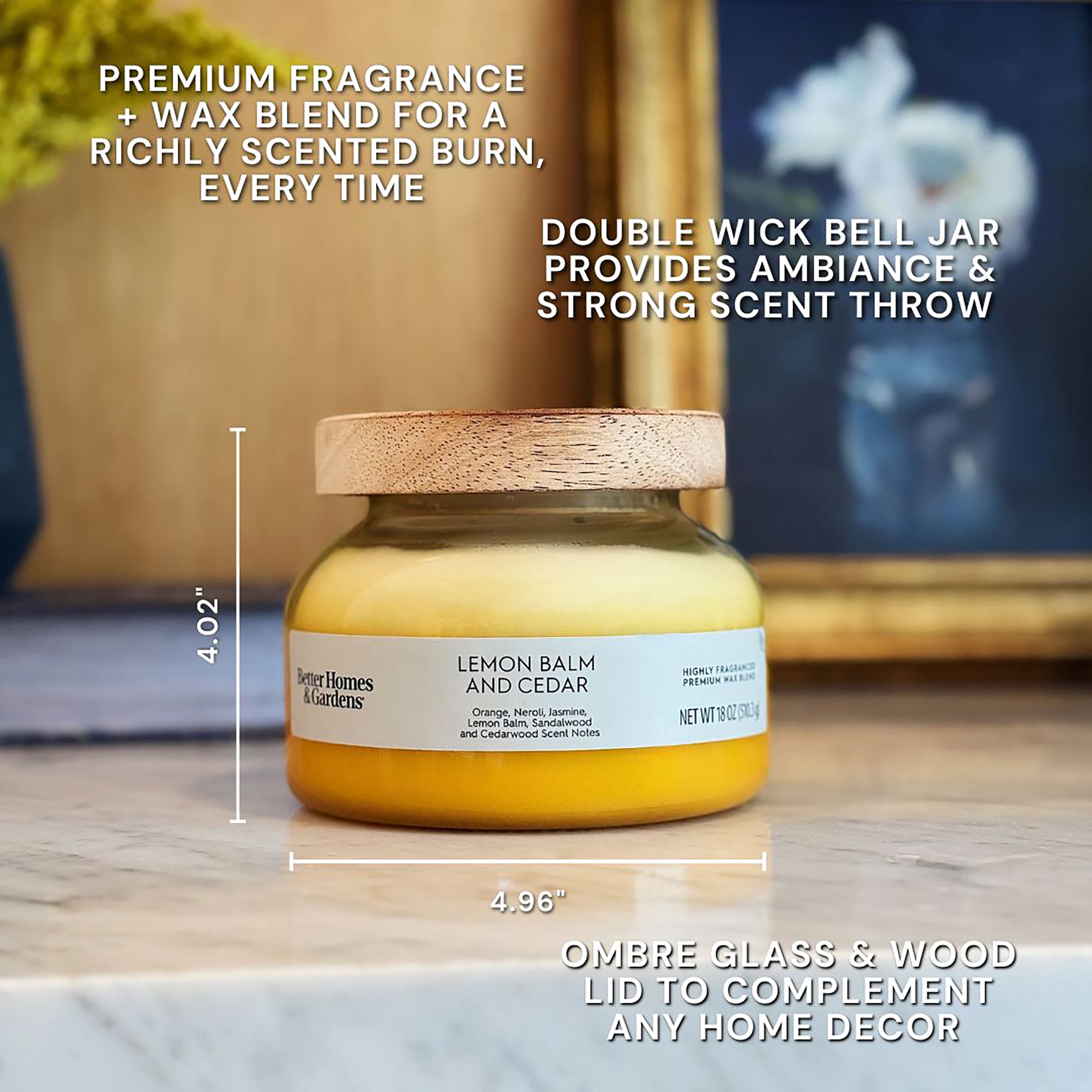 Better Homes and Gardens Lemon Balm and Cedar Scented 2-Wick Ombre Jar Candle 18oz.