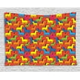 thumbnail image 1 of Horses Tapestry, Colorful Cartoon Stallion Characters Abstract Farm Animals Mane Silhouettes Doodle, Wall Hanging for Bedroom Living Room Dorm Decor, 80W X 60L Inches, Multicolor, by Ambesonne, 1 of 2