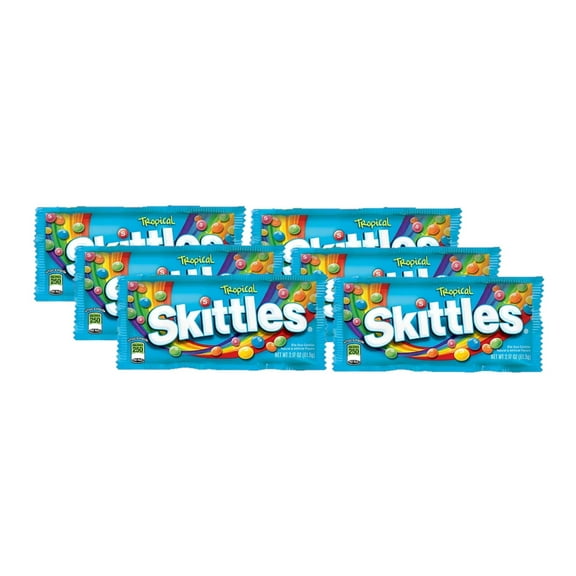 6 Pack | Skittles Tropical Full Size Chewy Candy, 2.17 oz