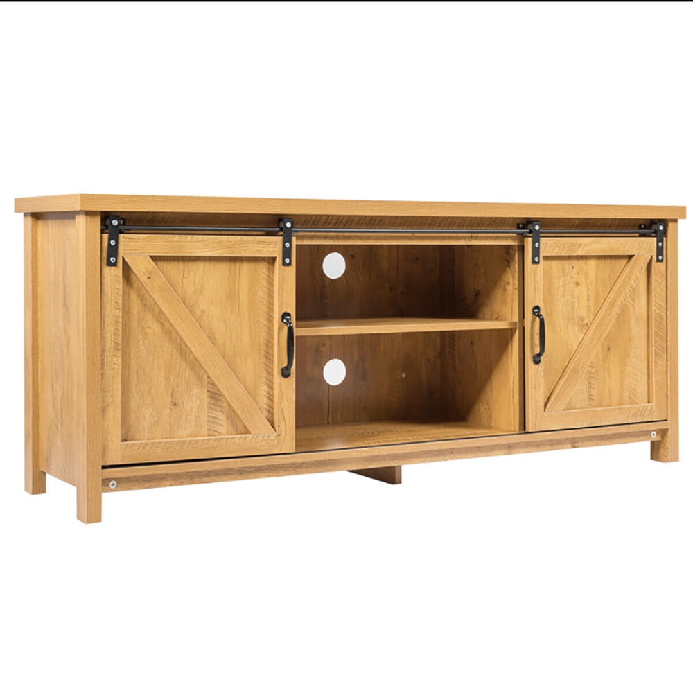 Finihen TV Stand, TV Cabinet, Media Center Console Cabinet with Sliding Barn Door, Entertainment Center for TV, Media Entertainment Center with Storage, for Living Room, Bedroom, Golden