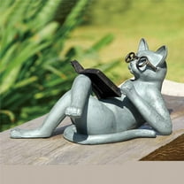 Literary Cat Verdigris Green Metal Garden Sculpture