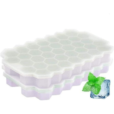 

CINEEN Ice Cube Trays 74 Cubes Silicone Ice Cube Trays Ice Cube Molds with Lid BPA Free with Spill-Resistant Removable Lid Ice Cube Molds for Chilled Drinks Whiskey & Cocktails. (2*White)