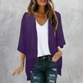 thumbnail image 2 of FAVIPT Women Chiffon Kimono Cardigan,Solid Color Dressy 3/4 Sleeve Chiffon Open Front Lightweight Summer Blouse Tops,Sheer Beach Cover Up 2024 Purple,XXL, 2 of 6