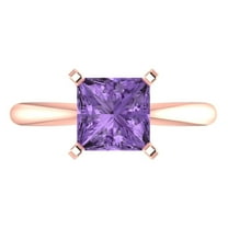 2 ctw Solitaire Anniversary Ring for Women | Princess Cut Simulated Alexandrite | Hyperallergenic Solid 18K Rose Gold