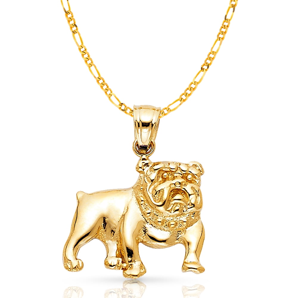 14K Yellow Gold Cat Charm Pendant with 2.3mm Figaro 3+1 Chain Necklace