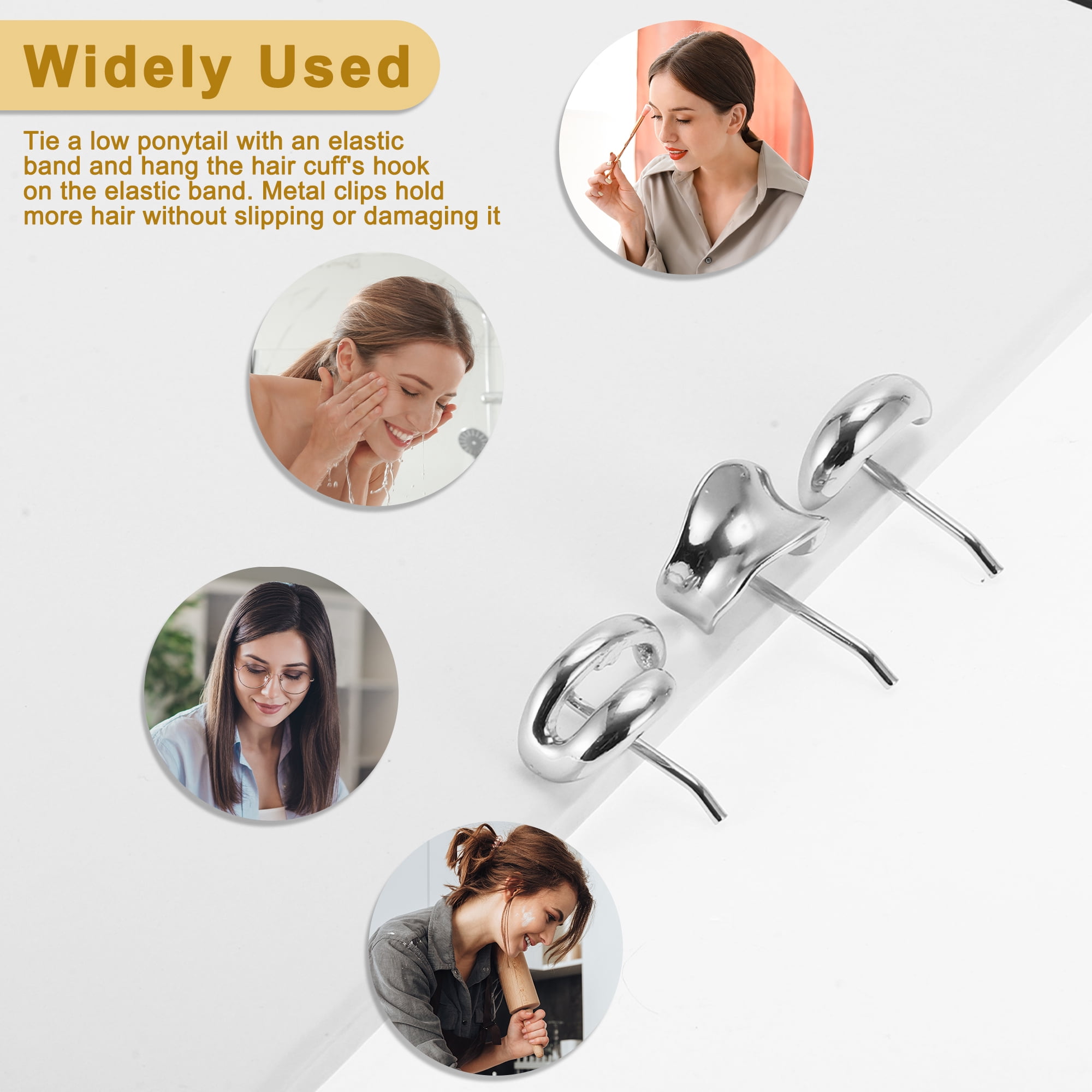 Unique Bargains 3 Pcs Ponytail Buckle Hair Clip for Women Silver Tone