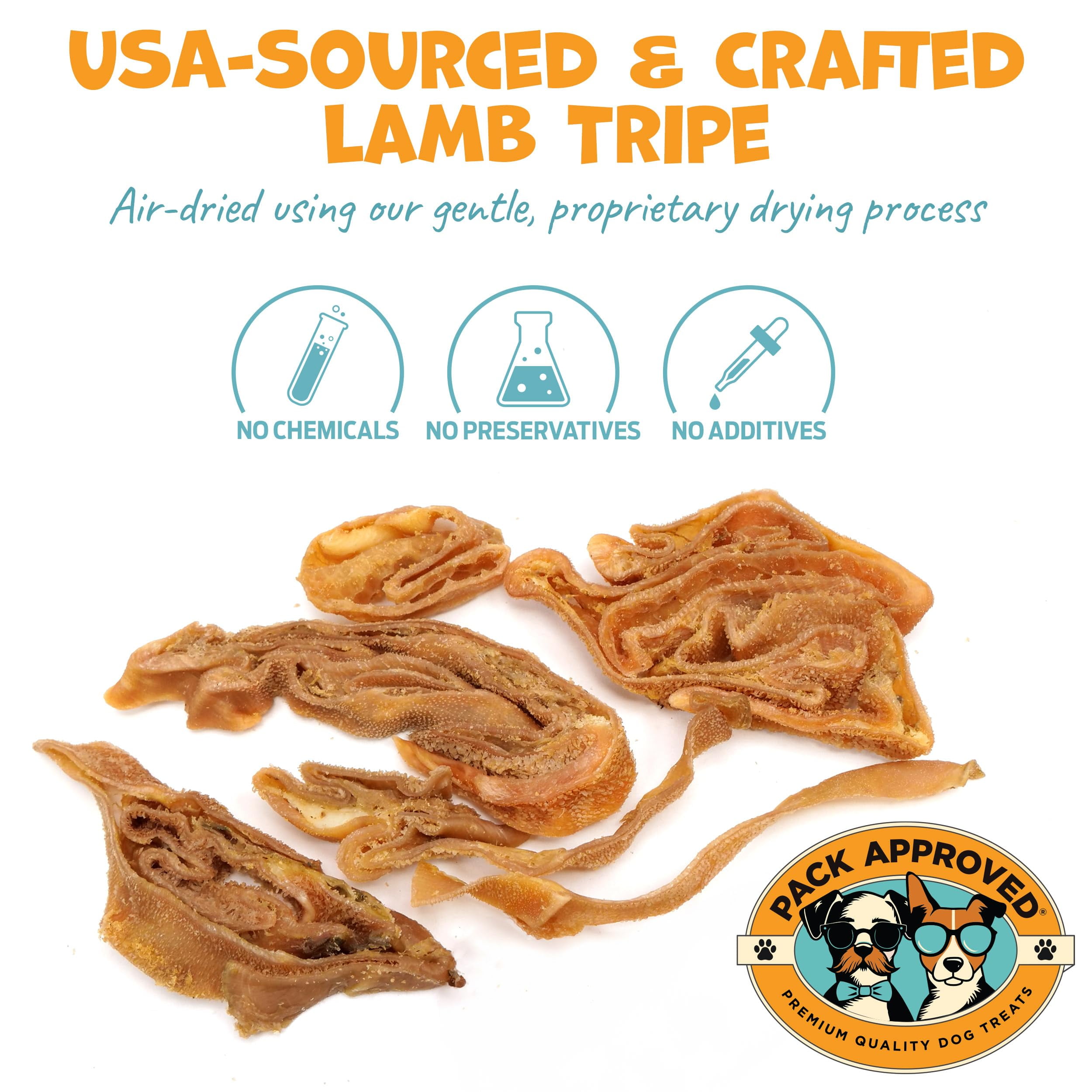 Pack Approved Lamb Tripe - Single Ingredient & Dehydrated Dog Treats - Lamb Treats for Sensitive Stomach - No Hide Dog Chews Tripe - 10oz