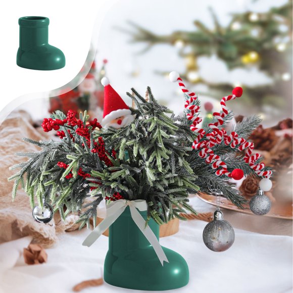 Juego de Jarrones Navideños de Cerámica | Formas de Bota Roja y Árbol Verde | Maceta Multifuncional para Escritorio, Portalápices y Organizador de Pinceles | Decoración Festiva para El Hogar y La Ofi