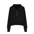 thumbnail image 4 of Half Zip Sweatshirts for Women V Neck Long Sleeve Fleece Hoodies Solid Color Pullover Fall 2025 Winter Blouse Tops,Black,XL, 4 of 5