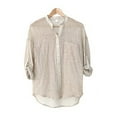 thumbnail image 5 of Cotton Linen Shirts for Women Dressy Casual V Neck Long Sleeve Boyfriend Blouses Classic Fit Lightweight Work Beach Tops with Pockets, 5 of 7