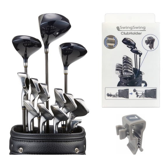 SwingSwing Golf Club Holder Club Organizing Clips | 14 Clips Set with Identifying Numbered Stickers | Swivel Action Golf Club Clips for Golf Bags | Club Damage Protection, Grey