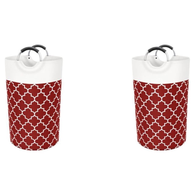Injueey Cesta de lavandería Bolsa de ropa sucia Cesto de 90L Plegable Ligero Paño Organizador de ahorro de espacio Rojo / Aluminio impreso Rojo/Impreso mango de aluminio/82l 2Conjunto