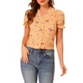 thumbnail image 5 of INSPIRE CHIC Women's Elegant V Neck Button Front Floral Casual Shirt XS Light Orange, 5 of 7
