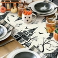 thumbnail image 4 of Black White Spooky Haunted House Tree Ghost Halloween Table Runner, Halloween Holiday Kitchen Dining Table Decoration for Fall Home Decor 13x48 Inch, 4 of 8