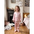 thumbnail image 4 of Cjfdfy Toddler Baby Girl Satin Pajamas Set Solid Color Ruffled Trim Button Down Long Sleeve Tops And Pants Little Baby Cute Soft Satin Loungewear 1-6Y, 4 of 9