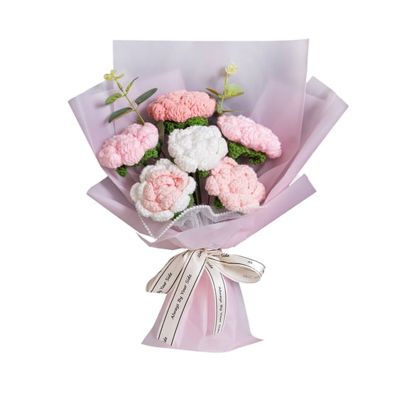 TOKATAN Completed Handmade Kniited Crochet Flowers Bouquet for Mother's Day Birthday, Wedding Home Decor (Rose)