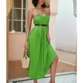 thumbnail image 4 of Jdlsppl Women's Long Dress Sexy Sundress Holiday V Neck Fall Beach Party Summer High Waist Cotton Dresses Green 12, 4 of 4
