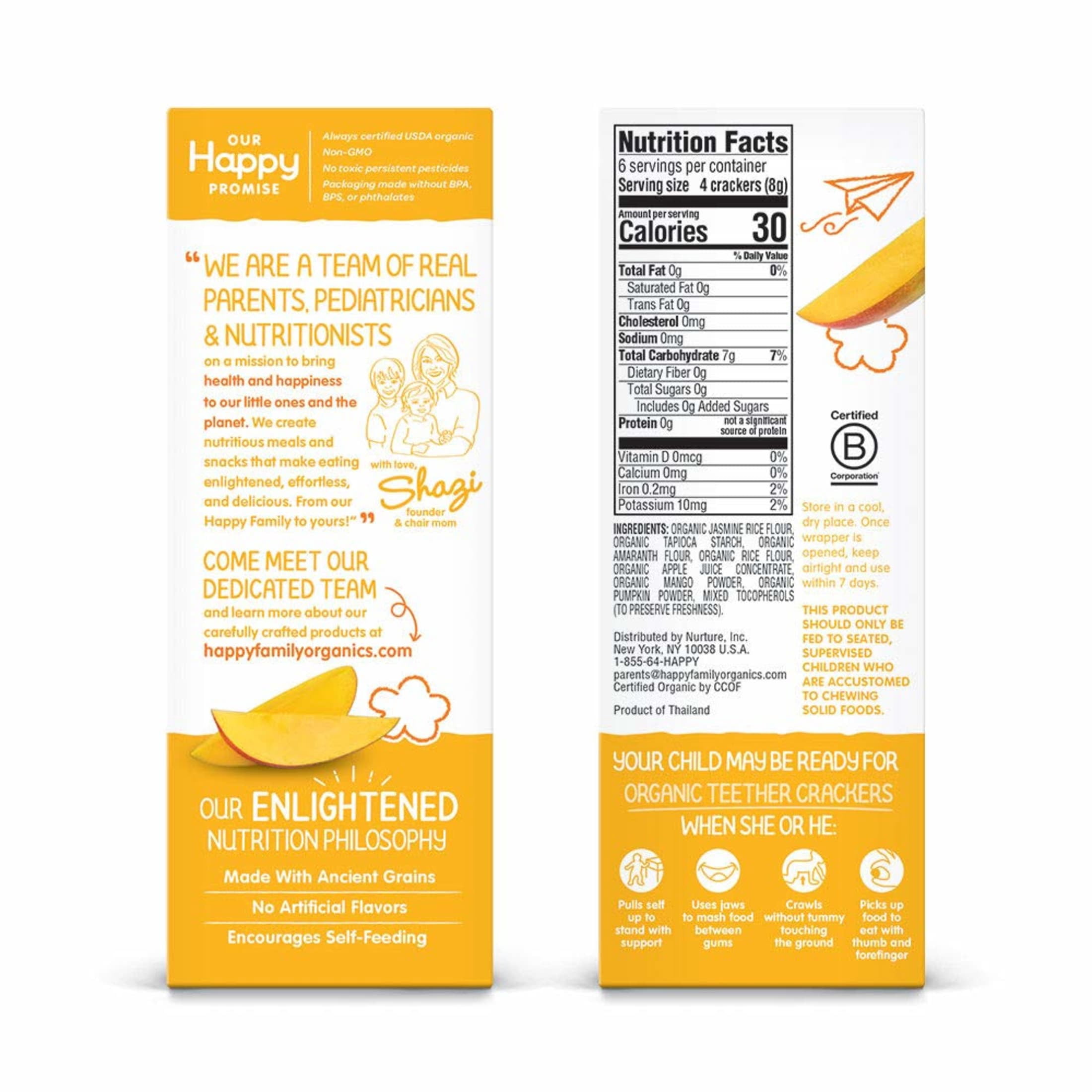 Happy Baby Organics Teether Crackers, Mango & Pumpkin Organic Gluten Free Teething Snack, Box of 12-2packs (24 wafers)