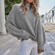 thumbnail image 2 of Gibobby suéteres de invierno de punto Suéteres de cuello para mujer de punto de manga larga Suéter Jumper Tops (Gris, L), 2 of 5